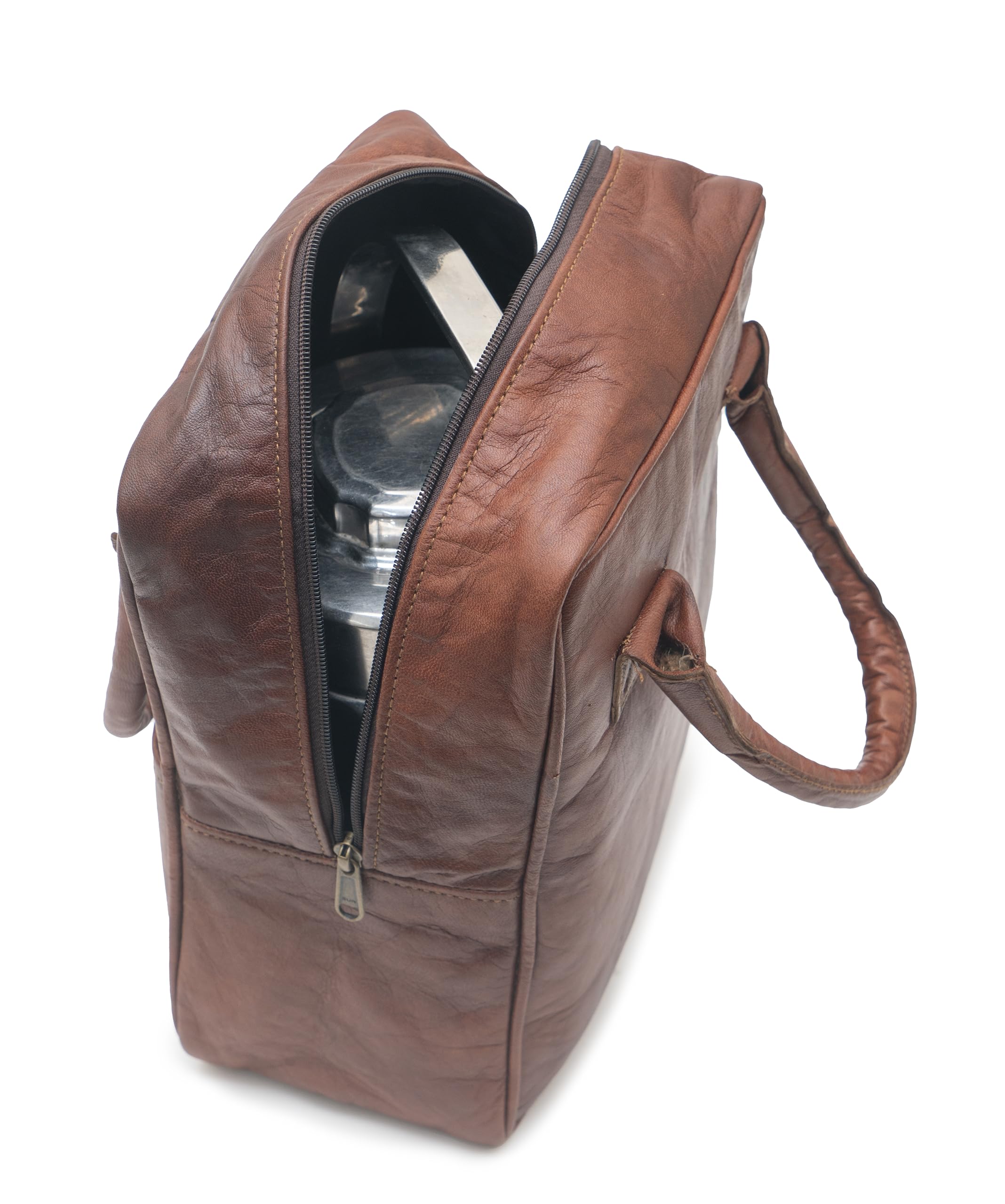 ZXC Leather Lunch Bag with Bottle Holder & Front Pocket - Good for